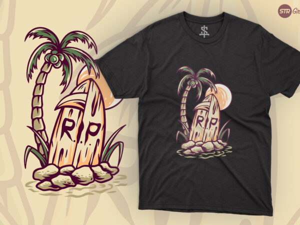 Summer death surfing board – retro illustration t shirt template vector