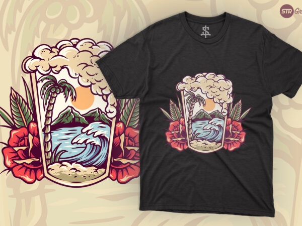 Summer beer – retro illustration t shirt template vector