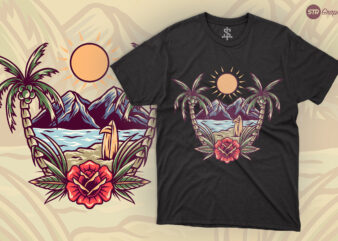 Summer Beach – Retro Illustration t shirt template vector