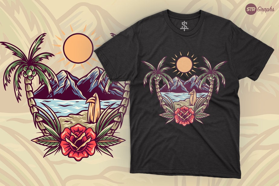 Summer Beach - Retro Illustration - Buy t-shirt designs