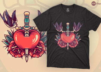 Love And Sword – Retro Illustration t shirt vector graphic