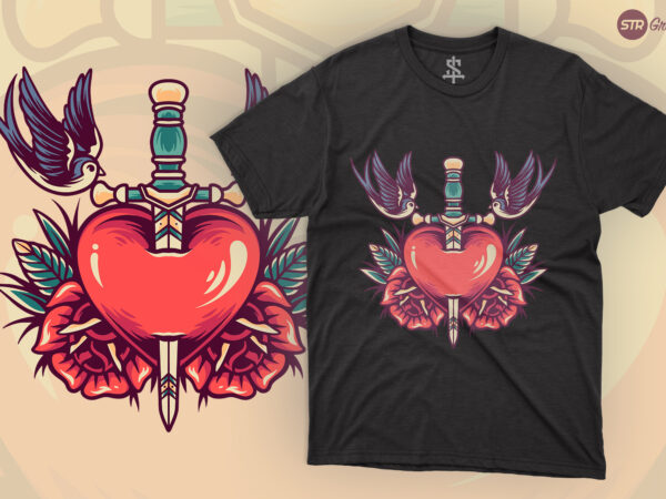 Love and sword – retro illustration t shirt vector graphic