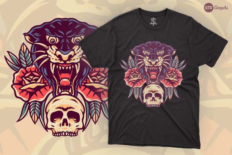 Skull And Black Panther – Retro Illustration