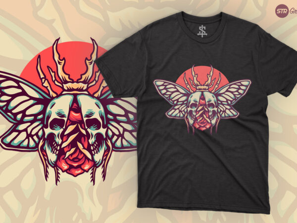 Rose skull insect – retro illustration t shirt design online