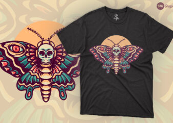 Skull Butterfly – Retro Illustration t shirt template vector