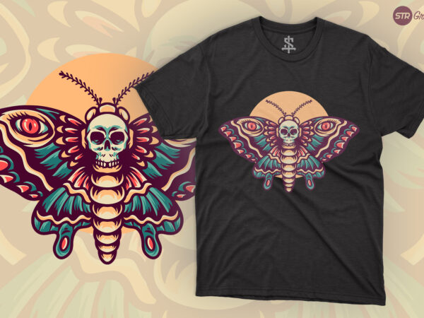 Skull butterfly – retro illustration t shirt template vector