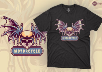 Skull Bat Motorcycle – Retro Illustration t shirt template vector