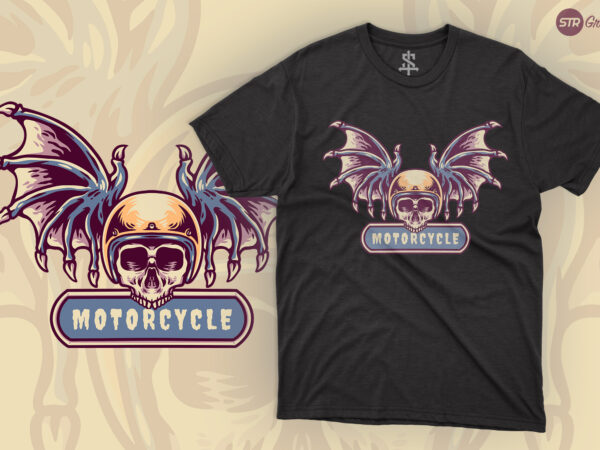 Skull bat motorcycle – retro illustration t shirt template vector