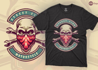 Skull Street Club Motorcycle – Retro Illustration t shirt template vector