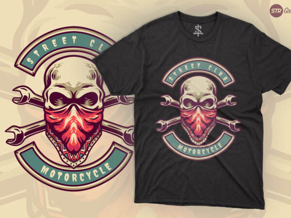 Skull street club motorcycle – retro illustration t shirt template vector