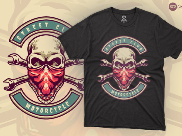 Skull Street Club Motorcycle - Retro Illustration - Buy t-shirt designs