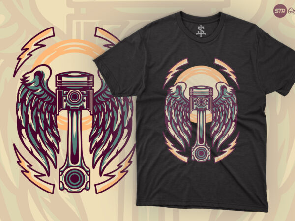 Piston with wings – retro illustration t shirt illustration Piston with wings – retro illustration t shirt illustration