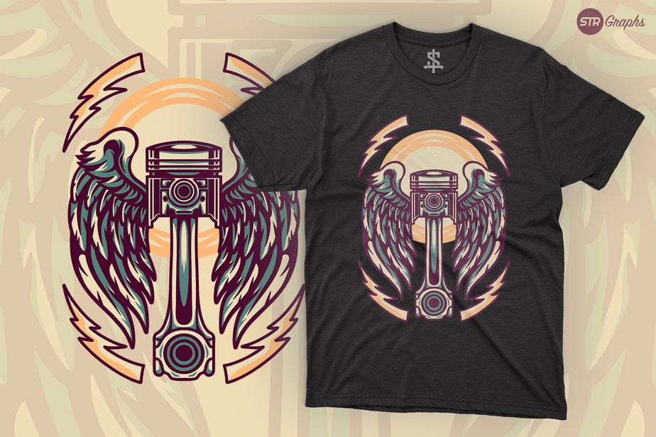 Piston With Wings - Retro Illustration - Buy t-shirt designs