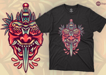 Mask And Sword – Retro Illustration t shirt designs for sale