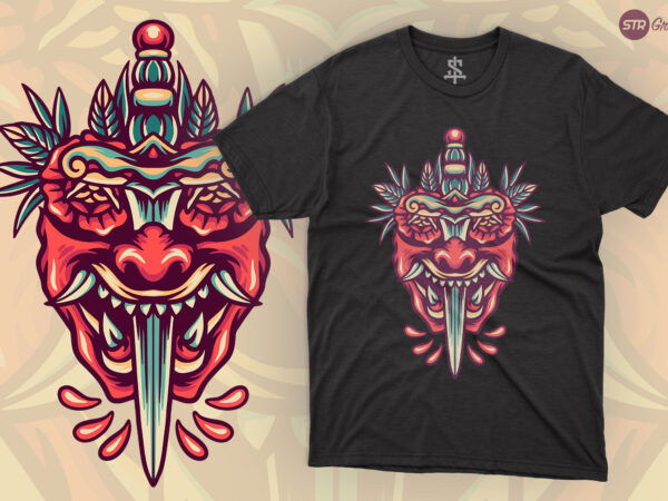 Mask and sword – retro illustration t shirt designs for sale