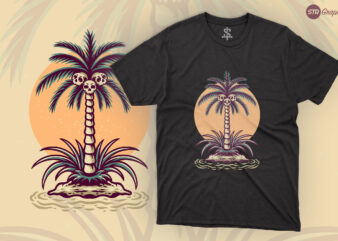 Skull Coconut Tree – Retro Illustration t shirt template vector
