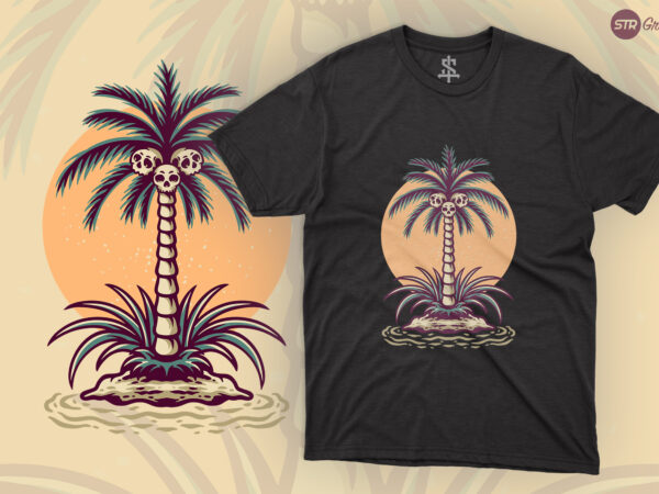 Skull coconut tree – retro illustration t shirt template vector
