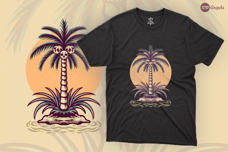 Skull Coconut Tree – Retro Illustration