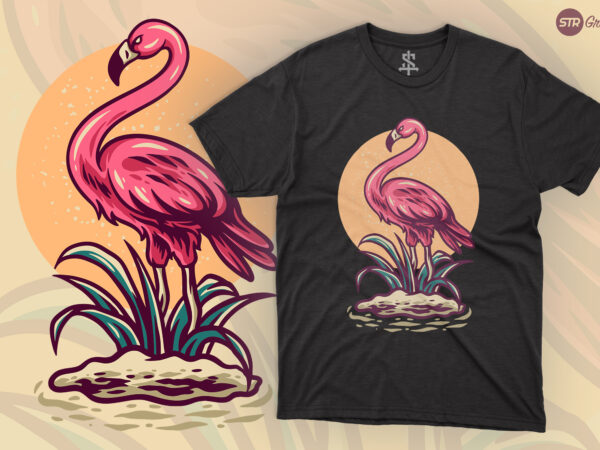 Summer flamingo – retro illustration t shirt template vector