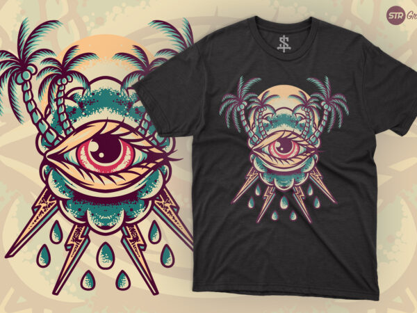 Summer eye – retro illustration t shirt template vector