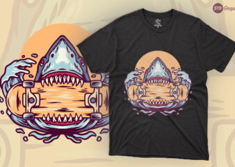 Shark And Skateboard – Retro Illustration t shirt template vector