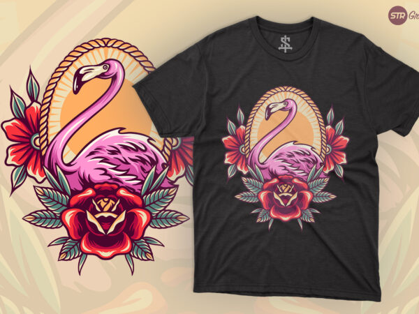 Summer flamingo – retro illustration t shirt template vector