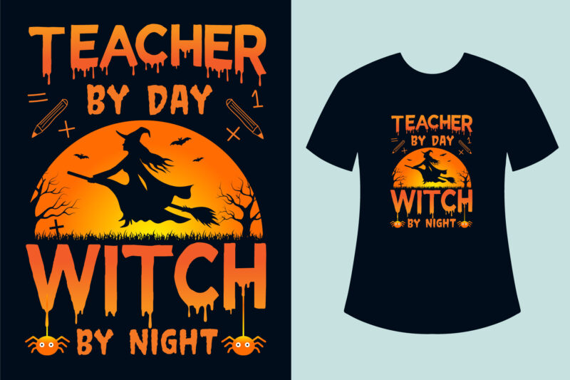 Halloween T-shirt Design Bundle, Witch by Night Halloween T-shirt Design