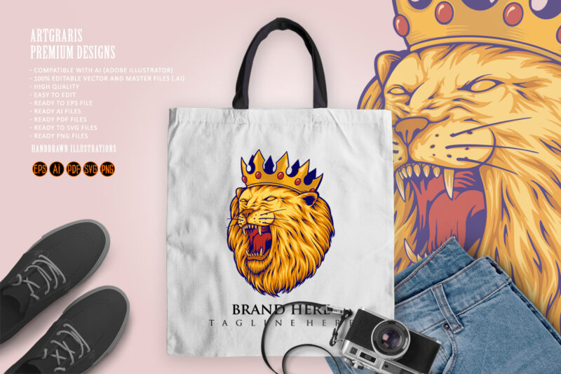 Lion king crown logo Luxury mascot illustrations