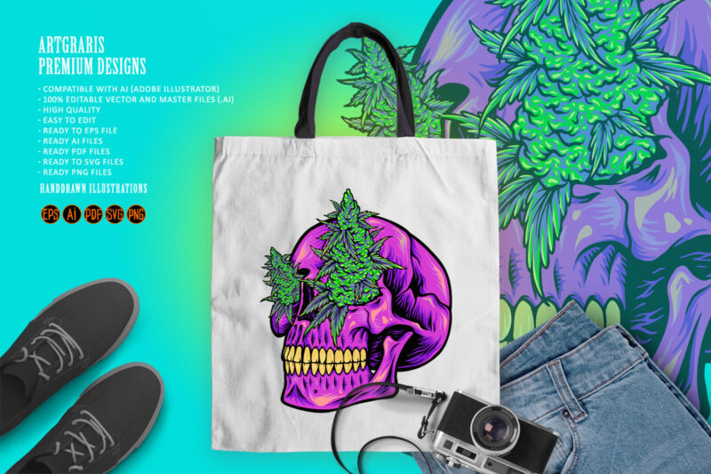 Scary head skull with kush illustrations