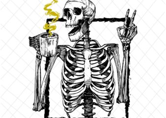 Skeleton Drinking Coffee Peace Halloween Svg, Skeleton Halloween Svg, Skeleton Coffee Svg, Funny Skeleton Halloween Svg t shirt template vector