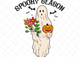 Spooky Season Svg, Groovy Vintage Floral Ghost Cute Halloween Svg, Floral Ghost Cute Svg, Ghost Cute Halloween Svg t shirt template vector