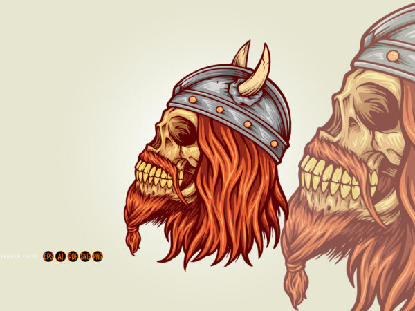 Viking head skull with horn illustrations t shirt vector art