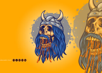 Viking skull head horned helmet illustrations t shirt vector art