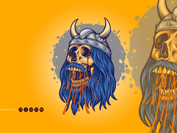 Viking skull head horned helmet illustrations t shirt vector art