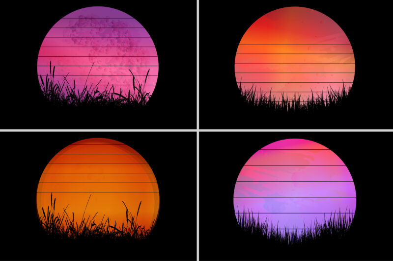 Sunset Retro Vintage T-Shirt Background Bundle