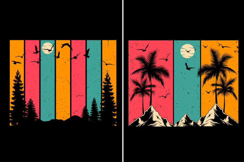 Sunset Colorful T-Shirt Background Graphic Bundle