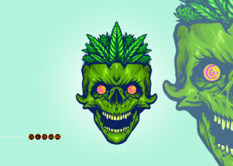 Weed leaf skull head monster illustrations t shirt design for sale