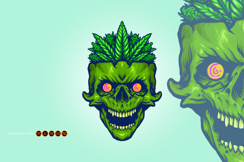 Weed leaf skull head monster illustrations