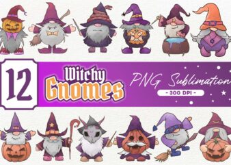 Witchy Gnomes PNG Sublimation, Halloween Gnome PNG Bundle, Halloween Witch Gnome Bundle, Spooky Gnome T-shirt Designs