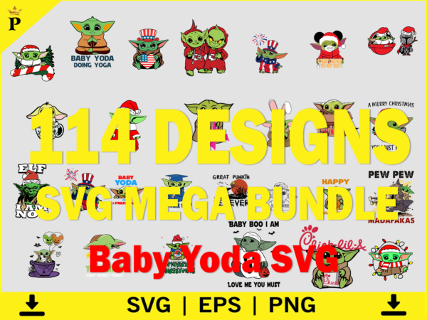 Baby yoda svg bundle, 114 file design baby yoda tshirt print, star wars svg cricut file, baby yoda svg png dxf eps