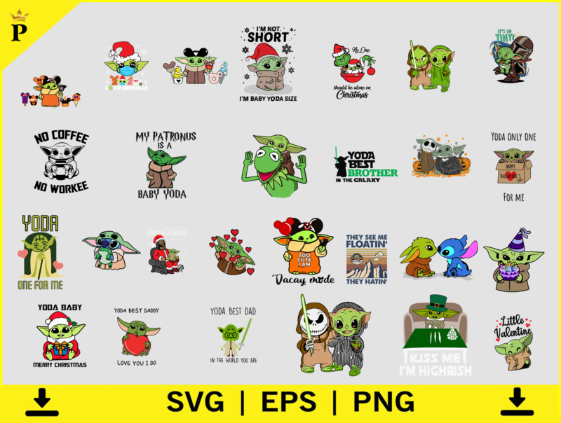 Baby Yoda SVG Bundle, 114 File Design Baby Yoda Tshirt Print, Star Wars Svg Cricut File, Baby Yoda SVG PNG DXF EPS
