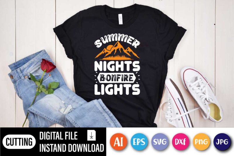 Summer Night Bonfire Light, Summer Nights Ballpark Lights Shirt • Gift For Mom Baseball Game Night • Retro Shirt for Girls Summer Softball Day • Gift for Her