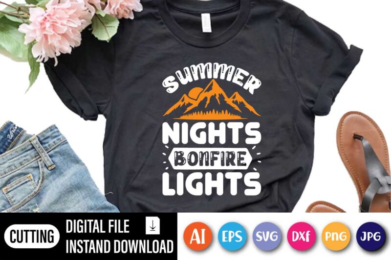 Summer Night Bonfire Light, Summer Nights Ballpark Lights Shirt • Gift For Mom Baseball Game Night • Retro Shirt for Girls Summer Softball Day • Gift for Her
