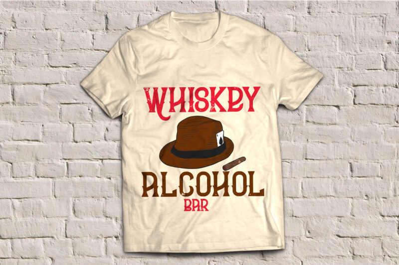 Whiskey t-shirt design with a hat, a card and a cigarette