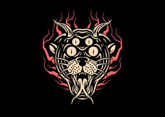 demon cat t shirt vector illustration