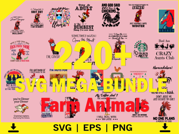 220 farm animal svg bundle, chicken farm svg, cluck it svg, cow farm svg, farm life tshirt design