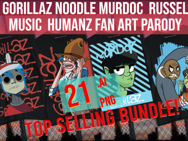 Gorillaz noodle murdoc russel music humanz fan art parody t shirt design template
