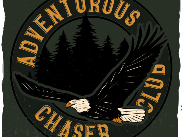 An eagle flying and the woods behind him, t-shirt design