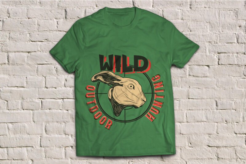 A hare on green background and an aim, wild animal, t-shirt design