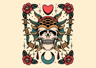 krampus skull tattoo flash t shirt vector art